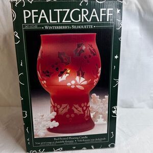 Pfaltzgraff Red Christmas Frosted Floating Candle Winterberry Silhouette w Box